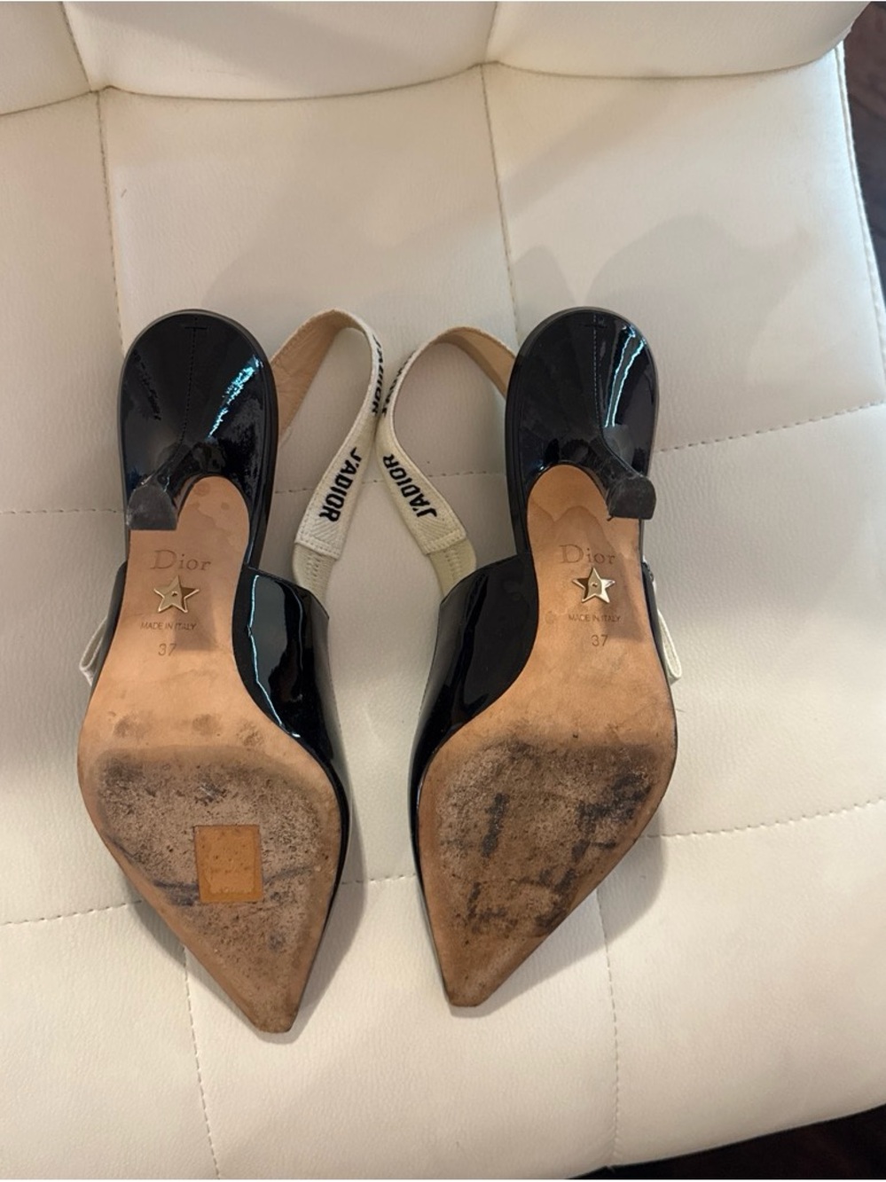 Dior Black Patent Slingbacks with Ivory Logo Strap - Picture 4 of 4